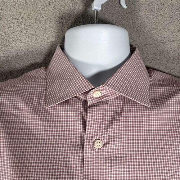 Stefano Ricci Dress Shirt Men’s Size 17/43 White Red Check Cotton Button Up - Picture 10 of 16